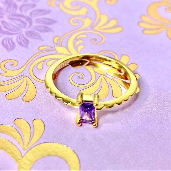 Royal Baguette Purple Crystal Thin Gold Notch Ring - Picture 3 of 5